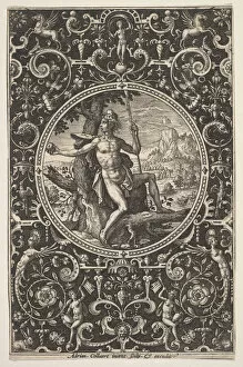 Adriaen Collaert Gallery: Paris in a Decorative Frame with Grotesques, ca. 1580-1600. Creator: Adriaen Collaert