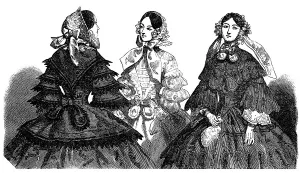 Flounce Prints: Paris Fashions for April, 1856. Creator: Unknown