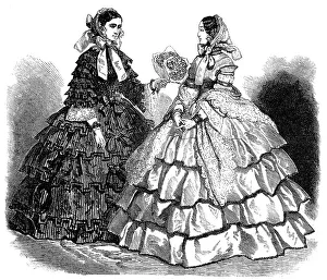 Flounce Prints: Paris Fashions for April, 1856. Creator: Unknown