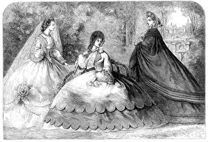 Ribbon Collection: Paris fashions for August, 1862. Creator: Unknown