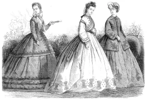 Promenade Dress Prints: Paris fashions for August, 1864. Creator: Unknown