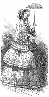 Paris Fashions for August - Promenade Dress, 1850. Creator: Unknown