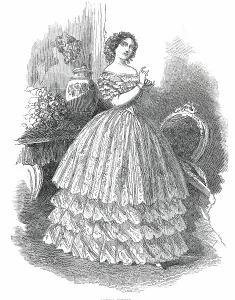 Flounce Prints: Paris Fashions for July - Opera Dress, 1850. Creator: Unknown