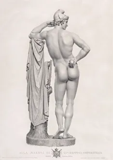 Testa Prints: Paris leaning on tree stump, back view. from Oeuvre de Canova: Recueil de Statues