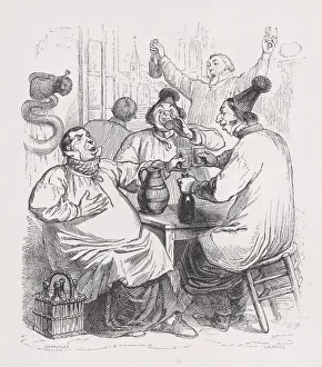 Drinkers Prints: The Parish Singers from The Complete Works of Beranger, 1836. Creator: Cherrier
