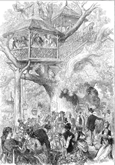 Pulley Prints: Parisians at Sceaux: dining in a tree, 1872. Creator: Unknown