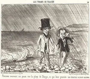 Day Out Prints: Parisiens recevant un grain sur la plage de Dieppe... 1852. Creator: Honore Daumier