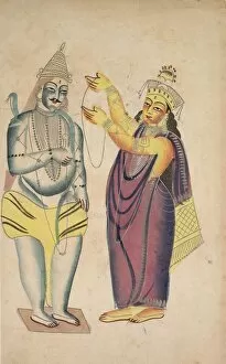 Black Ink Gallery: Parivati Placing a Wedding Garland on Shiva, 1800s. Creator: Unknown
