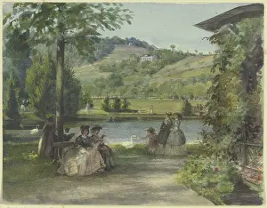 Shaded Prints: Park landscape with a pond and swans, c1850. Creator: Karl von Muller