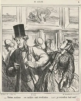 Salon Prints: Parlons, Madame...ces nudités sont révoltantes... 19th century. Creator: Honore Daumier