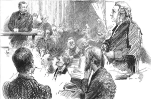 Law Courts Prints: The Parnell Commission at the Royal Courts of Justice; Cross-Examination of Captain O Shea by Sir Creator: Unknown