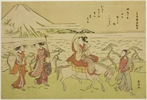 Basket Hat Gallery: Parody of Ariwara no Narihiras journey to the east, c. 1767 / 68. Creator: Suzuki Harunobu