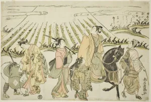 Kamejuro Prints: A parody of Narihiras eastern journey, c. 1764. Creator: Torii Kiyomitsu