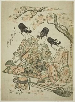 Shamisen Gallery: Parody of Palace Attendants Burning Maple Leaves to Heat Sake from '