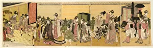 Oxen Collection: Parody of Prince Genji and his procession, c. 1790/1800. Creator: Rekisentei Eiri