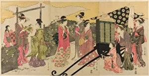 Greeting Gallery: Parody of the Yugao Chapter of the Tale of Genji, c. 1795 / 97. Creator: Chokosai Eisho