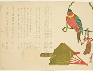 Parrot Collection: Parrot and Fans, 19th century. Creator: Tanaka Shutei