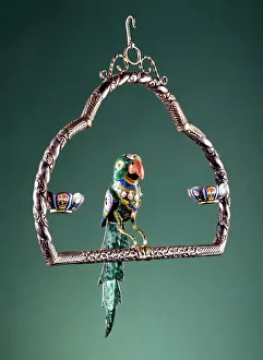Inlaid Prints: Parrot on a Swing, Late 19th century. Creator: Unknown