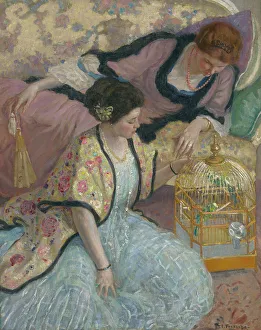 Japonaiserie Prints: The Parrots, c. 1910. Creator: Frieseke, Frederick Carl (1874-1939)