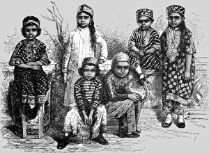 Head Dress Collection: Parsee Children, Bombay; Notes on Bombay and the Malabar Coast, 1875. Creator: C. B. Low