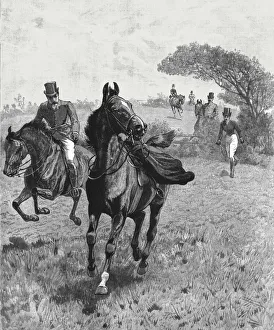 On Horseback Gallery: 'Parted'or, The Lady and her skirt--A slight mishap in the Hunting Field, 1890. Creator: Unknown