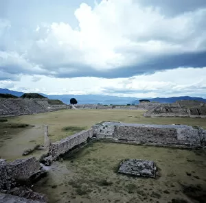 Partial view of the archaeological ruins of the ancient city of Monte Alban