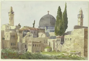 Moslems Prints: Partial view of Jerusalem, view of the Omar Mosque, 1898. Creator: Fritz Hauck