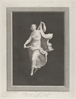 Franzetti Agapito Prints: A partly nude bacchante stepping forward and holding ends of her drapery in each... ca