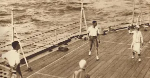 Queen Elizabeth The Queen Mother Gallery: Partners - A game of deck tennis in the Renown, 1927, (1937)