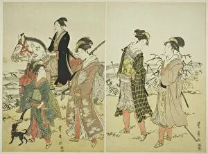Falcon Collection: Party of falconers near river, c. 1798 / 1801. Creator: Utagawa Toyohiro