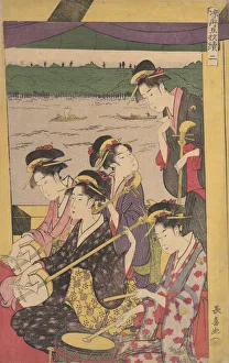 Drum Prints: A Party of Geisha in a Suzumi-bune, i. e. cooling-off boat
