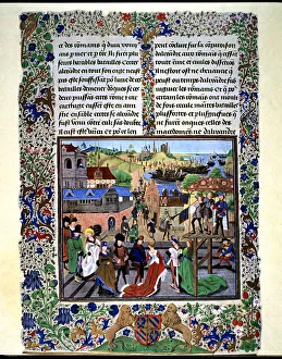 Bibliotheque Nationale Gallery: Party in Taranto, miniature by Loyset Lyedet en the work Histoires Romaines by Jean Mansel