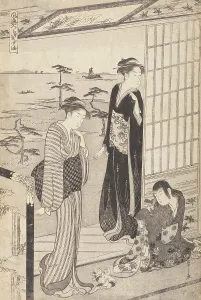 Eishi Chobunsai Prints: Party in a Teahouse near Suma Beach (image 1 of 2), c1790. Creator: Hosoda Eishi