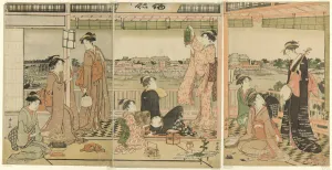 Lanterns Prints: A Party Viewing the Moon Across the Sumida River, c. 1787. Creator: Torii Kiyonaga