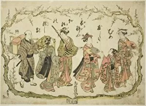 Day Trip Gallery: Party on their way to view plum blossoms, c. 1764. Creator: Torii Kiyomitsu