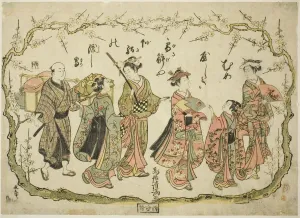 Kamejuro Prints: Party on their way to view plum blossoms, c. 1764. Creator: Torii Kiyomitsu