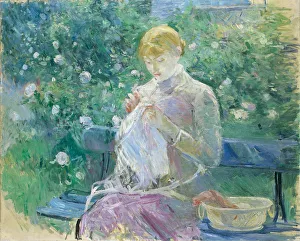 Berthe 1841 1895 Gallery: Pasie cousant dans le jardin de Bougival, 1881
