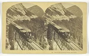 Pass of the Crawford Notch, and Train, late 19th century. Creator: BW Kilburn