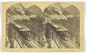 Albumen Print Stereo Collection: Pass of the Crawford Notch, and Train, late 19th century. Creator: BW Kilburn