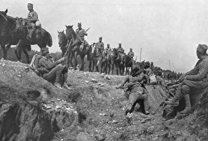 Passage de troupes ramenees de la frontiere bulgare pour etre opposees aux forces... 1916. Creator: Vladimir Betzitch