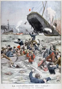 The passenger liner Liban sinking after colliding with another ship, 1903 The passenger liner Liban sinking after colliding with another ship, 1903