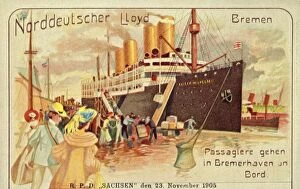 Lloyd Gallery: Passengers board the giant SS Kaiser Wilhelm II in Bremerhaven, 1905. Creator: Unknown