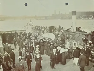 Boarding Prints: Passengers boarding the London Steamboat Service, River Thames, London, 1905