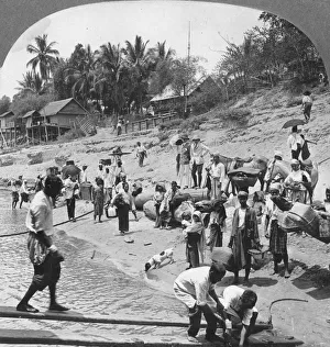 Landing Stage Prints: Passengers embarking on an Irrawaddy steamer