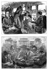Comfortable Prints: Passengers on a London to Glasgow train, 1884