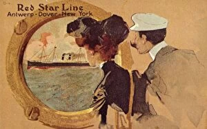 Porthole Collection: Passengers looking through the porthole on board a Red Star ocean liner, c1900. Creator: Unknown