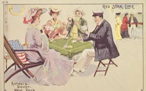 Passengers play cards on the deck of a Red Star liner, 1907. Creator: Unknown