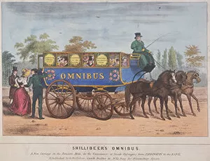 Coachman Gallery: Passengers using Shillibeers omnibus, London, 1829