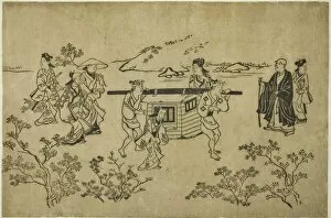 Hishikawa M Gallery: A Passing Palanquin, from the series 'Scenes of Flower-viewing at Ueno'