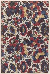 Paste end paper with overall pattern of red, blue, and yellow flowers, 19th century. 19th century. Creator: Anon